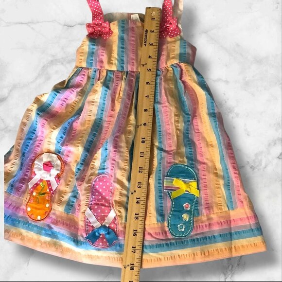 Emily Rose Seersucker Flip Flop Dress 2T Rainbow Striped With Polka Dot Bow - Picture 8 of 13